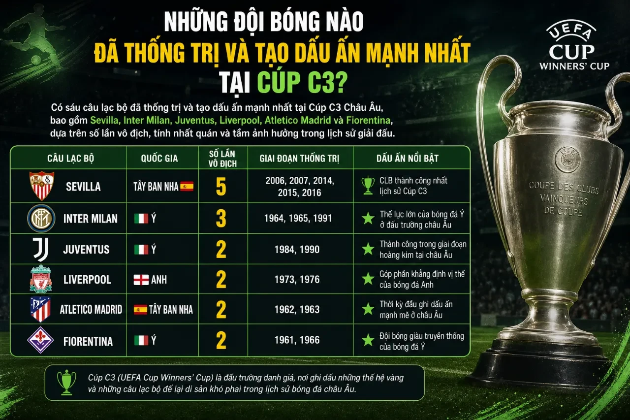 Bản đồ các câu lạc bộ giàu truyền thống đã từng nâng cao chiếc cúp vô địch danh giá tại đấu trường thứ hai châu Âu