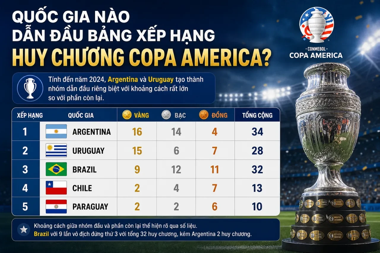 Bảng Xếp Hạng Huy Chương Copa America Qua Các Kỳ: Argentina, Uruguay Dẫn Đầu Lịch Sử
