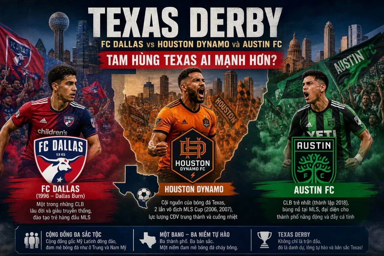 Bản đồ các câu lạc bộ bóng đá kình địch tranh tài tại Texas Derby