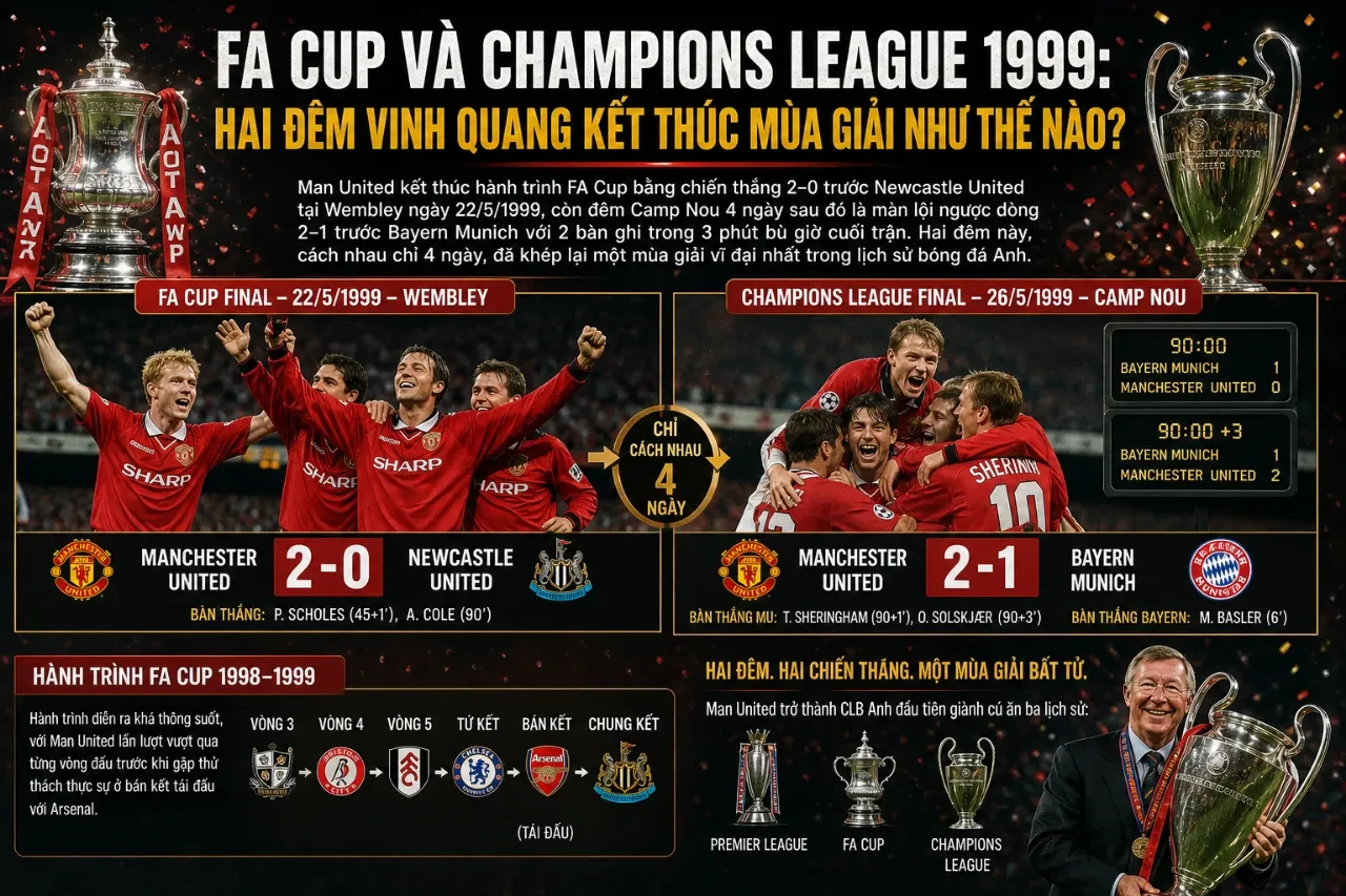 Kỷ Lục Chưa Ai Sánh Kịp: Cú Ăn Ba Huyền Thoại Mùa 1999 Của Manchester United Dưới Thời Sir Alex Ferguson