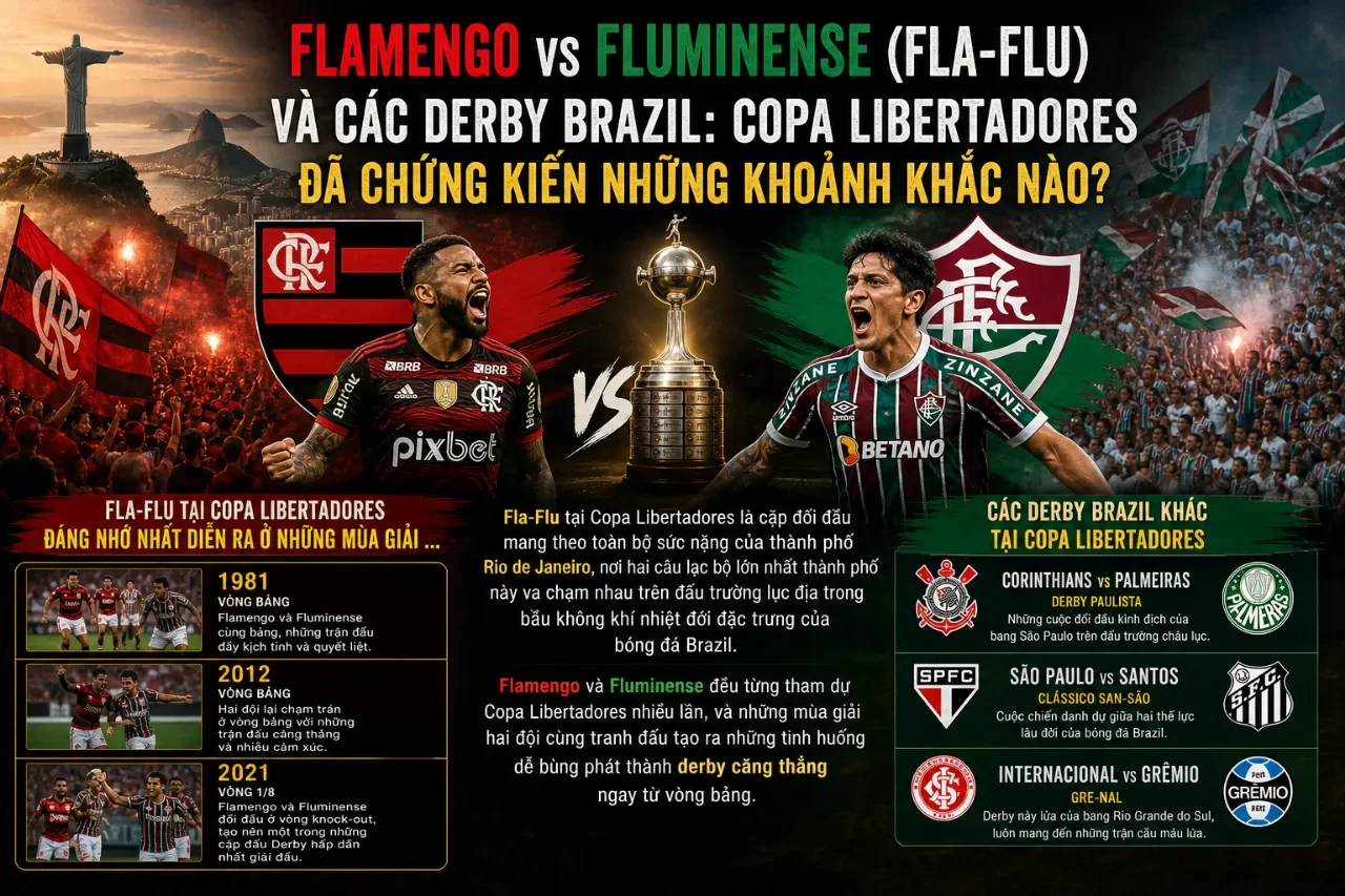 Cầu thủ Flamengo nỗ lực tranh cướp bóng trước sự áp sát của đối thủ Fluminense trong trận derby Rio rực lửa