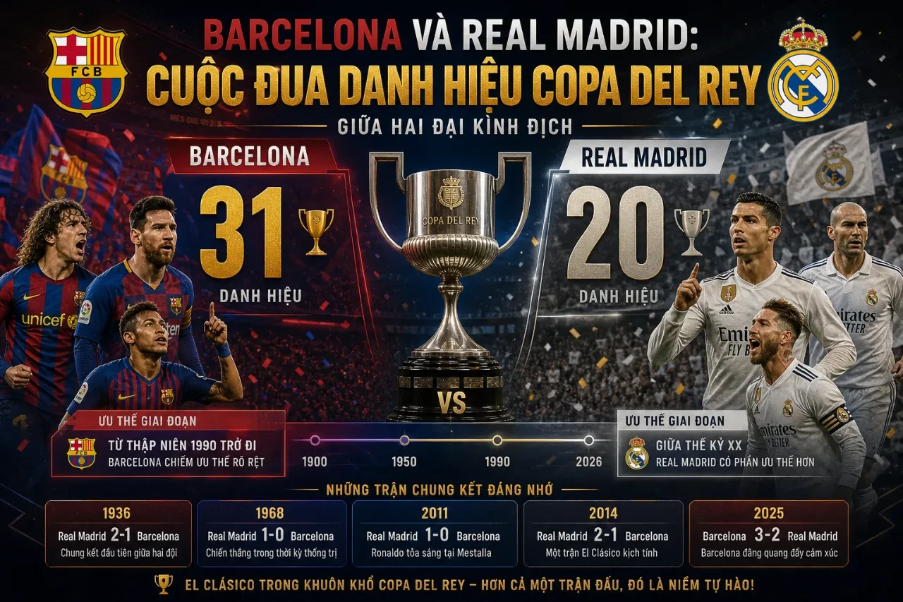 Thống Kê Thành Tích Các Câu Lạc Bộ tại Copa del Rey: Bảng Xếp Hạng Số Lần Vô Địch Cúp Nhà Vua Tây Ban Nha Qua Các Thời Đại