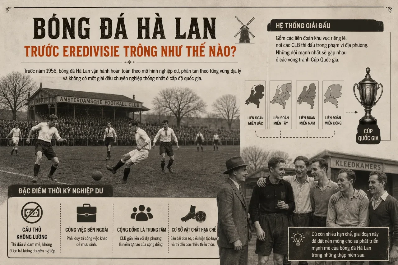 Bản đồ phân chia các câu lạc bộ bóng đá Hà Lan theo vùng địa lý trong thời kỳ nghiệp dư trước thập niên 1950