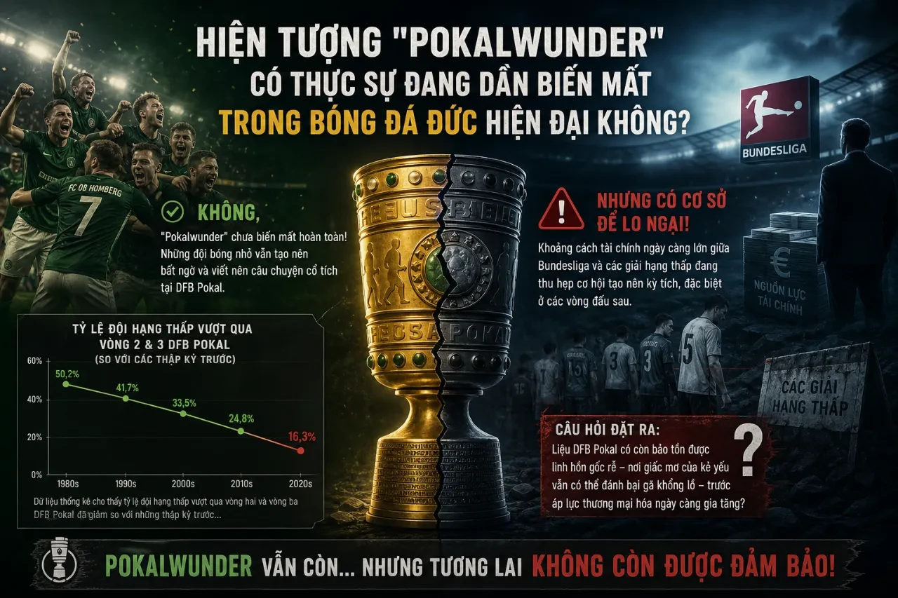 Chiếc cúp vô địch quốc gia DFB Pokal danh giá được trưng bày dưới ánh đèn sân khấu