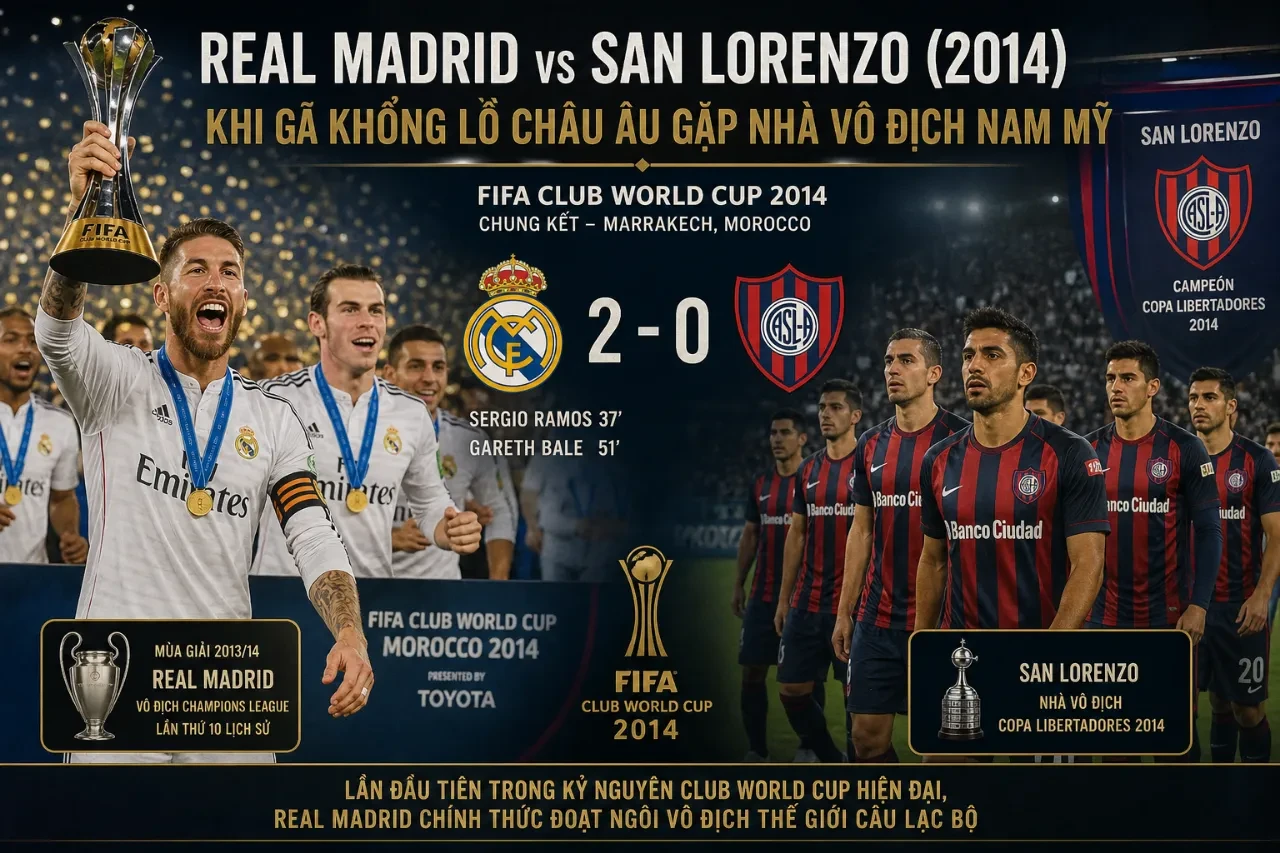 Các cầu thủ Real Madrid ăn mừng chiếc cúp vô địch thế giới các câu lạc bộ tại Maroc