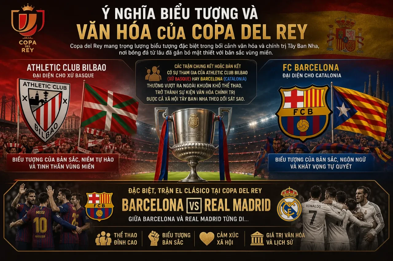 Chiếc cúp Nhà vua Tây Ban Nha Copa del Rey danh giá được trưng bày trang trọng trước trận đấu