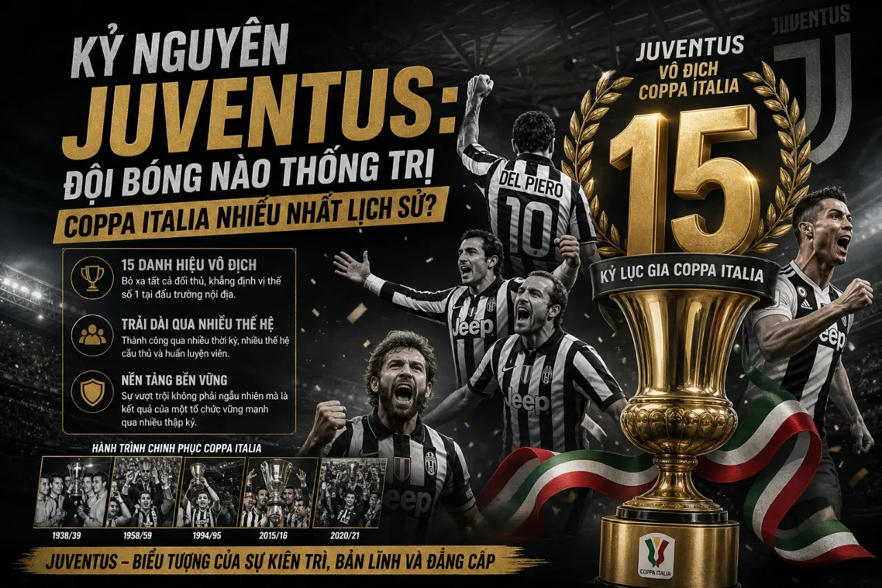 Các cầu thủ Juventus giơ cao cúp vô địch quốc gia Ý dưới ánh đèn sân vận động