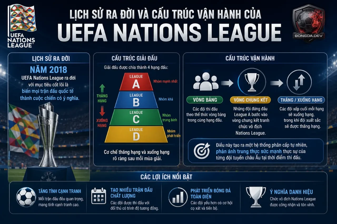 Sơ đồ phân tầng hệ thống thi đấu lên hạng xuống hạng của giải đấu UEFA Nations League toàn châu Âu