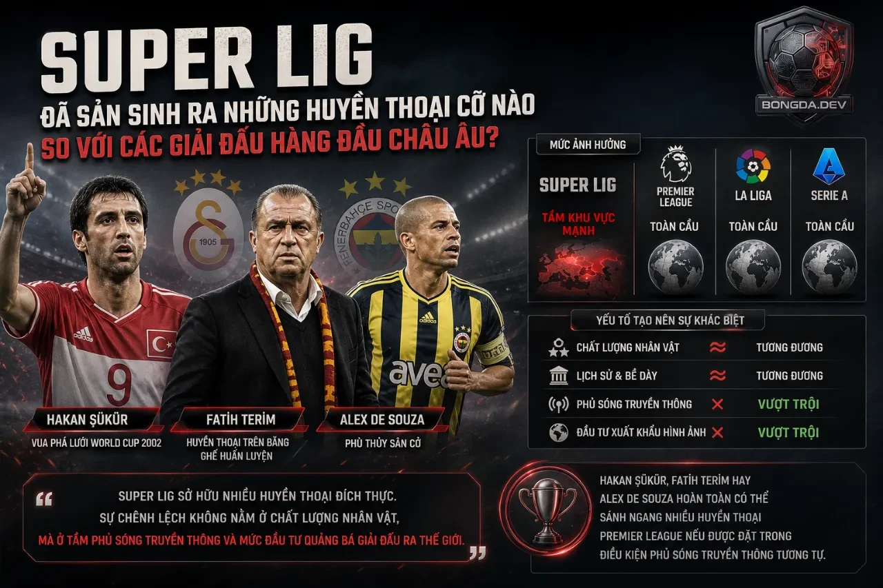 Super Lig đã sản sinh ra những huyền thoại cỡ nào so với các giải đấu hàng đầu châu Âu?