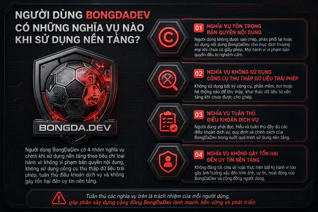 Các quy định và nghĩa vụ của người dùng khi sử dụng dịch vụ tại BongDaDev
