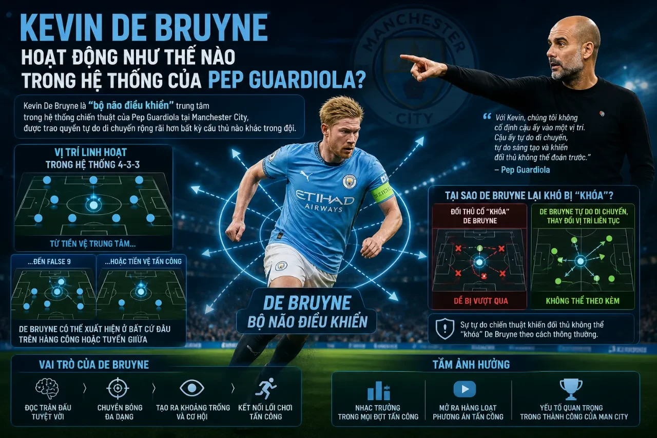 Cầu thủ Kevin De Bruyne thi đấu trong hệ thống chiến thuật của Pep Guardiola